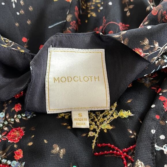 ModCloth Fit & Flare Midi Dress Floral Sequined S - Picture 9 of 11